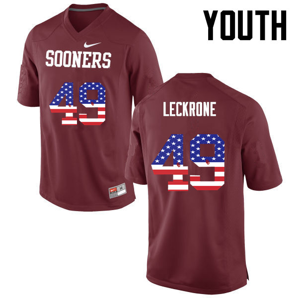 Youth Oklahoma Sooners #49 Matthew Leckrone College Football USA Flag Fashion Jerseys-Crimson